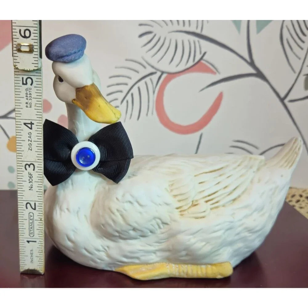 Cottage Core Vintage White Ceramic Dapper Boy & Girl Ducks w/ Added Adornments